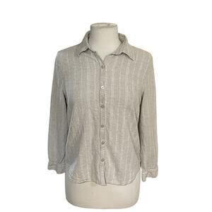 ORVIS Linen Blend Shirt Women’s Beige Stripe Button Up Roll Tab Sleeve-Small
